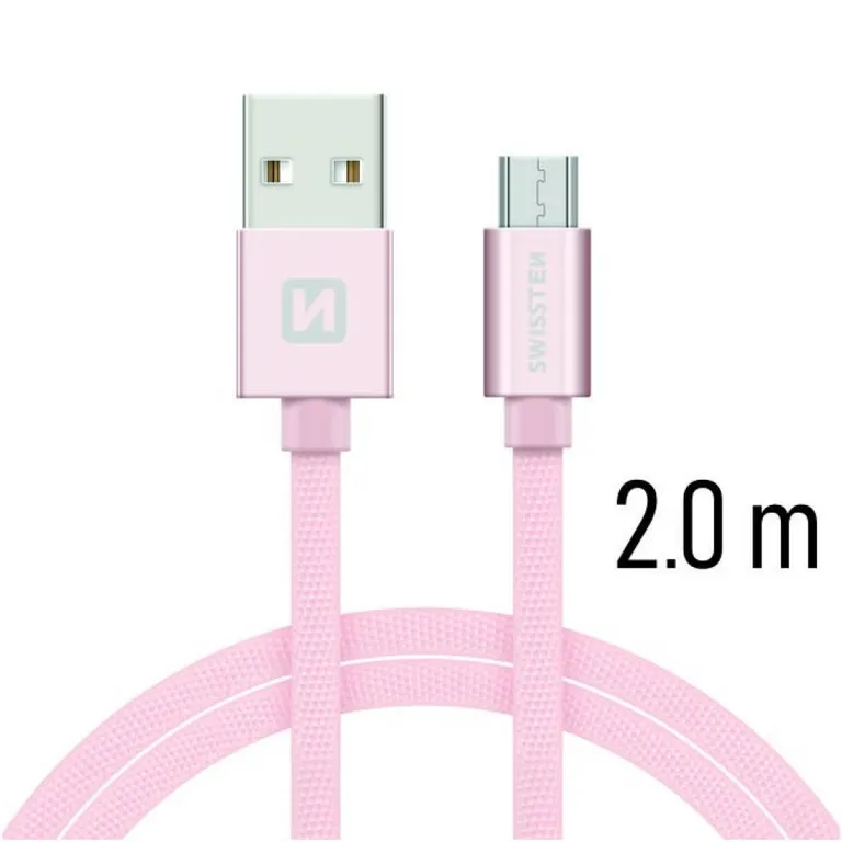 Swissten - adat- és töltőkábel textil bevonattal, USB/mikro USB, 2 m rozé arany