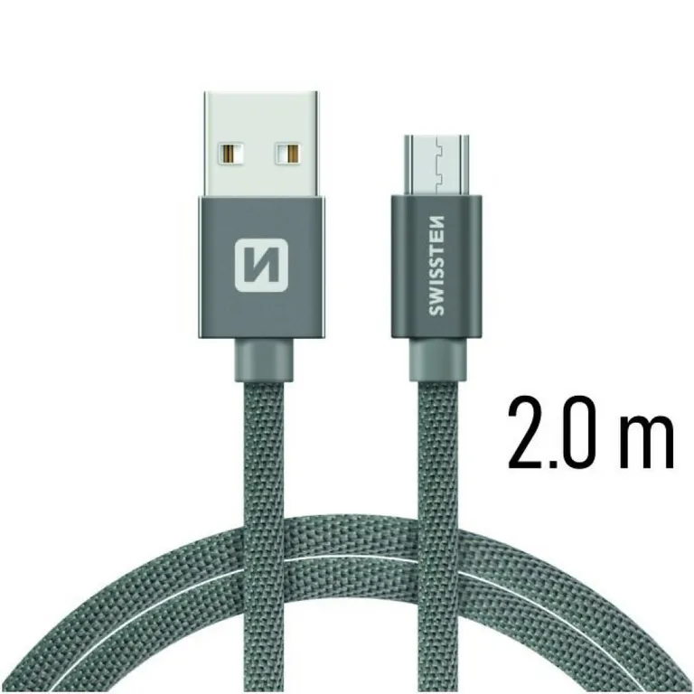 Swissten - adat- és töltőkábel textil bevonattal, USB/mikro USB, 2 m szürke