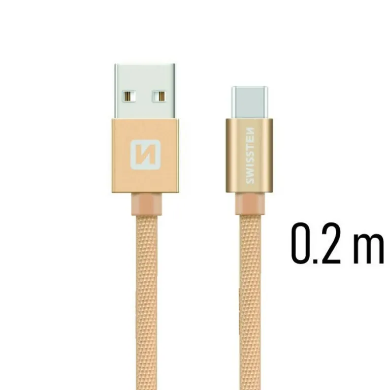 Swissten - adat- és töltőkábel textil bevonattal, USB/USB-C, 0,2 m arany