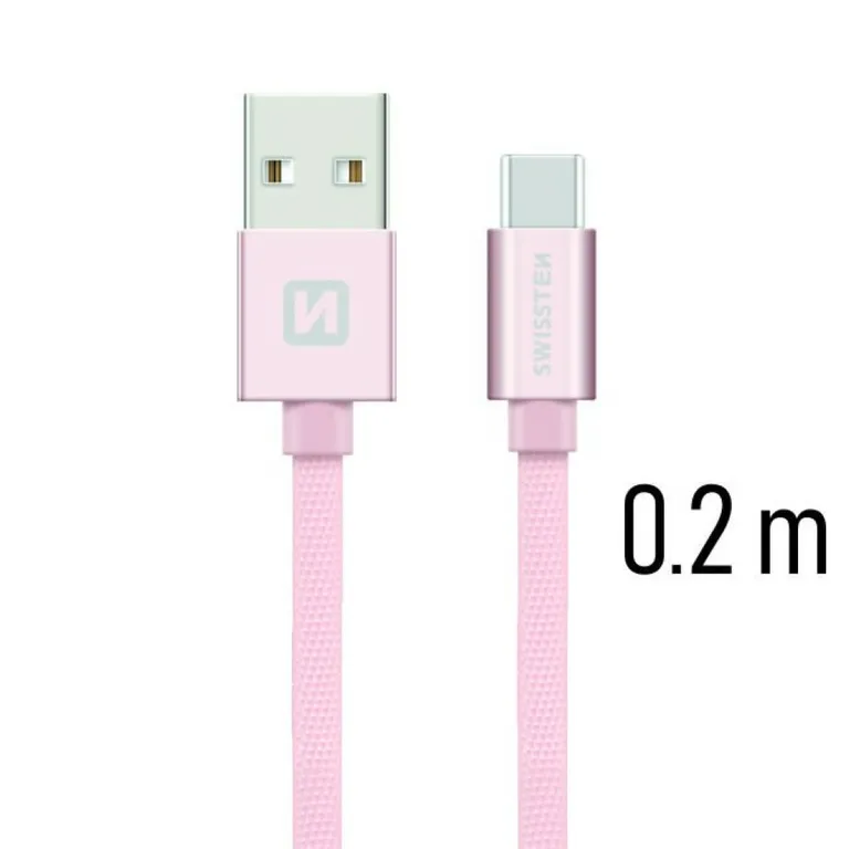 Swissten - adat- és töltőkábel textil bevonattal, USB/USB-C, 0,2 m rozé arany