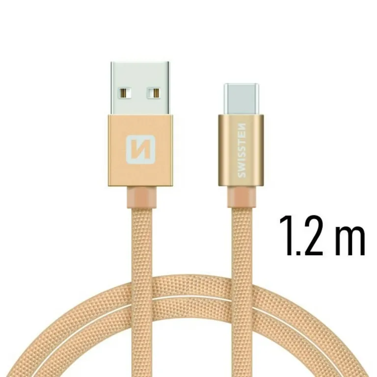 Swissten - adat- és töltőkábel textil bevonattal, USB/USB-C, 1,2 m arany