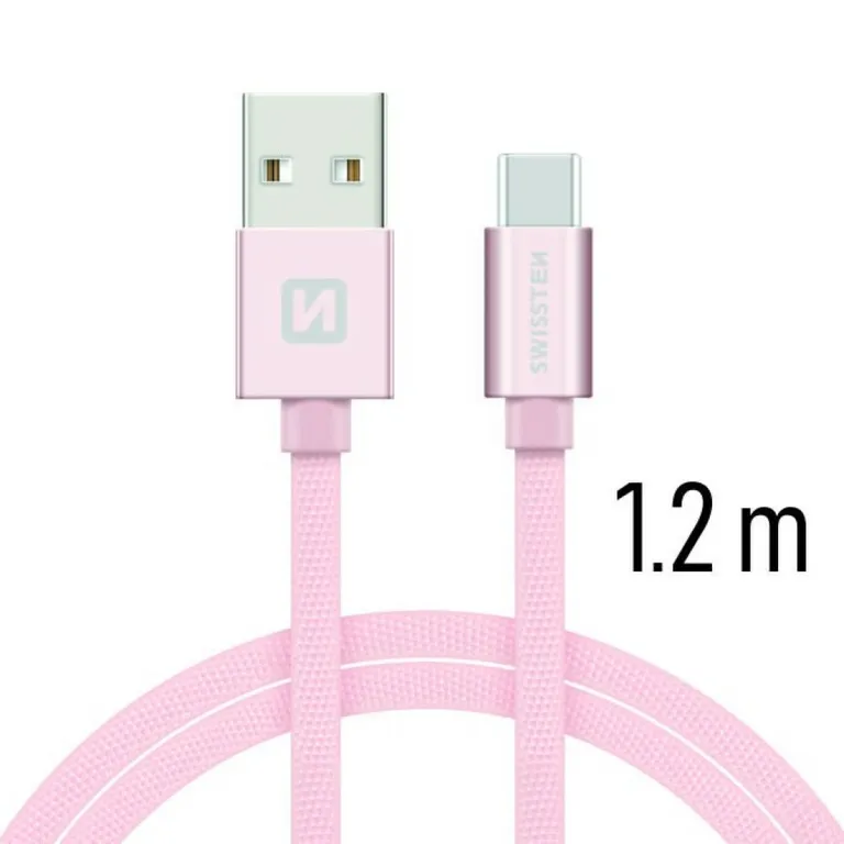 Swissten - adat- és töltőkábel textil bevonattal, USB/USB-C, 1,2 m rozé arany