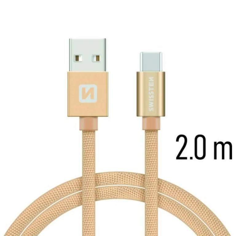 Swissten - adat- és töltőkábel textil bevonattal, USB/USB-C, 2 m arany
