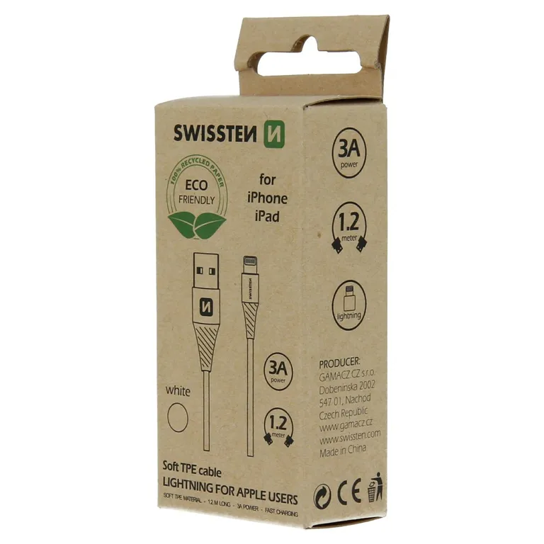 Swissten - adat- és töltőkábel USB/lightning, 1,2m, fehér - Image 2