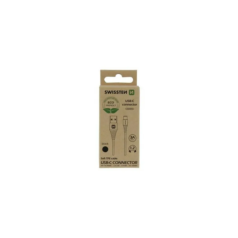Swissten - adat- és töltőkábel USB/USB-C, 1,2m, fekete