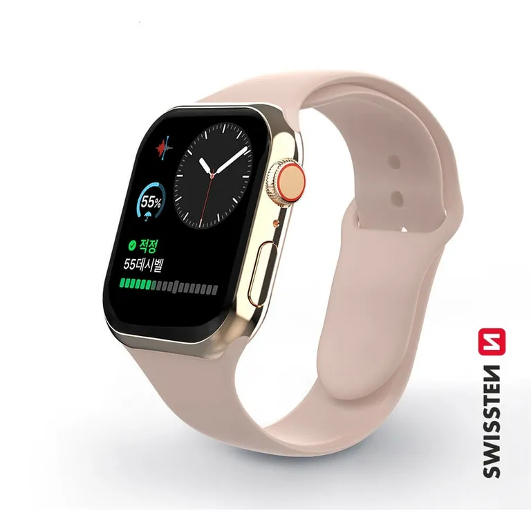 Swissten - Apple Watch szilikon szíj, 38-40 mm, rózsaszín homok