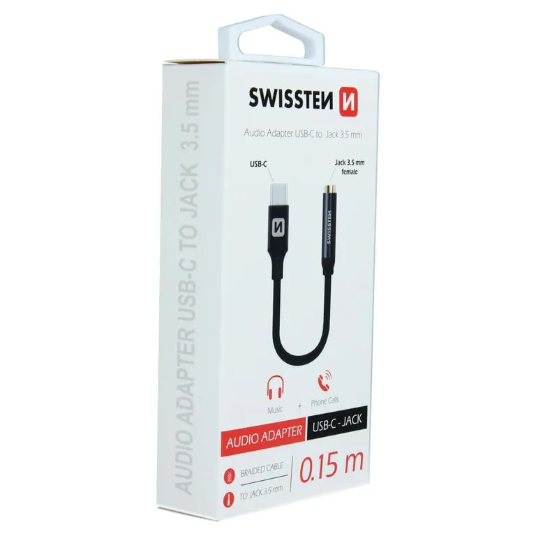 Swissten - audio adapter Type-C to Jack (3,5mm), fekete