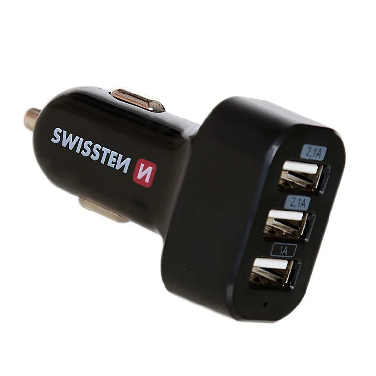 Swissten - autós töltő 3 USB port, 5,2 A, fekete