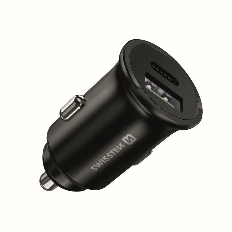 Swissten - autós töltő adapter PowerDelivery 20W + USB 10W, fekete, iPhone12