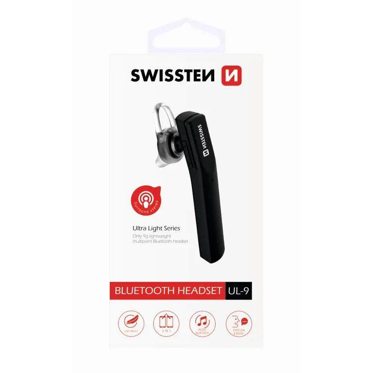 Swissten - bluetooth headset ultra light UL-9 fekete