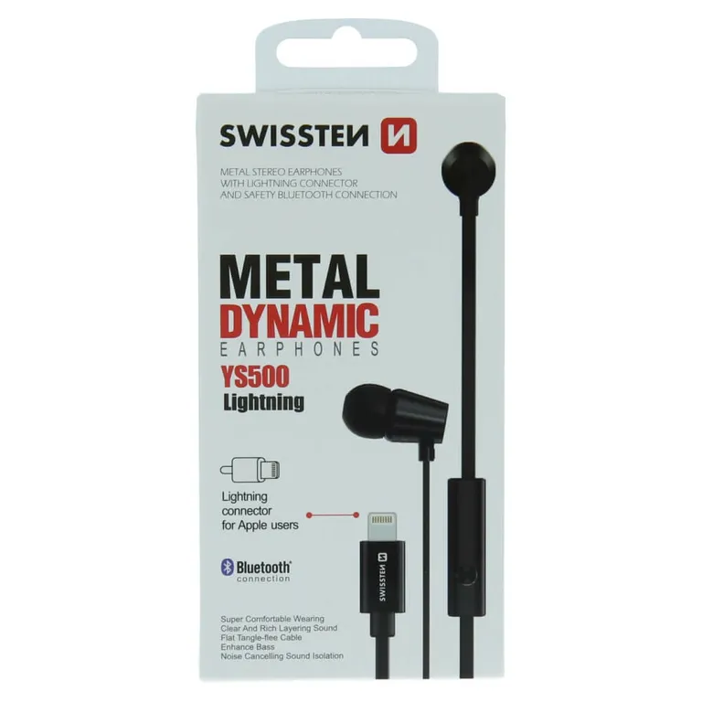Swissten - Dynamic YS500 fekete fülhallgató lightning csatlakozóval