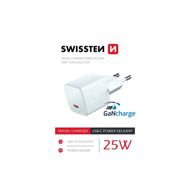 Swissten - GaN mini hálózati töltőadapter, USB-C, 25W, PowerDelivery