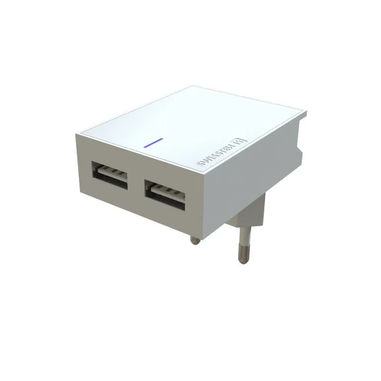 Swissten - hálózati gyorstöltő adapter, Smart IC, 2 USB port, 3A, fehér