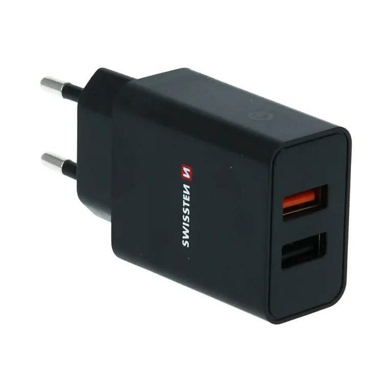 Swissten - hálózati töltő adapter, 2XUSB, QC 3.0 + USB, 23W, fekete
