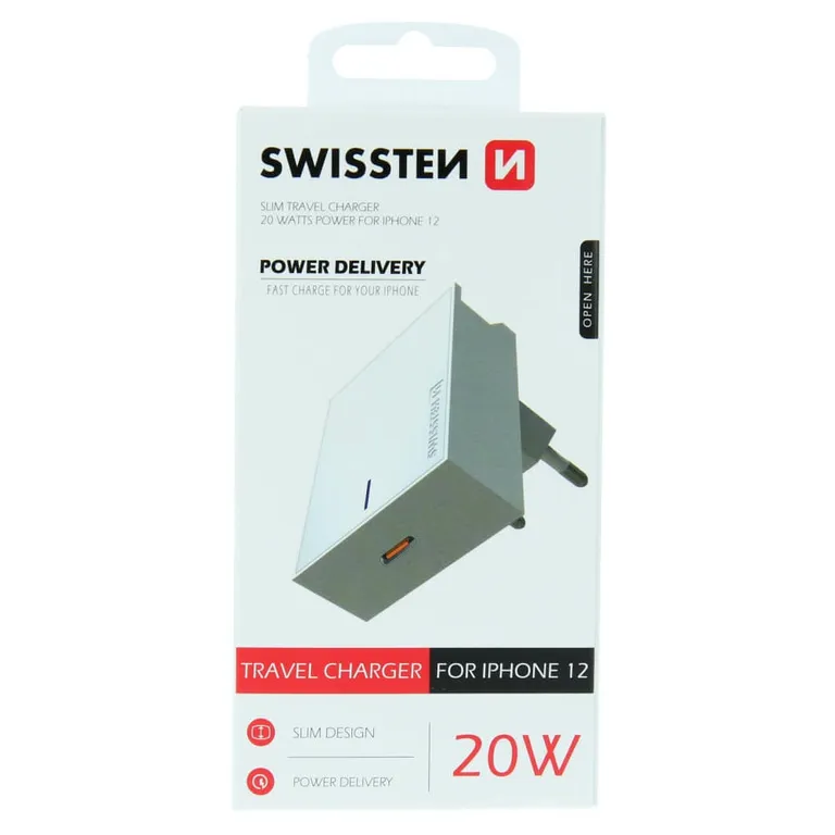 Swissten - hálózati töltő adapter Power Delivery 20W, iPhone 12, fehér