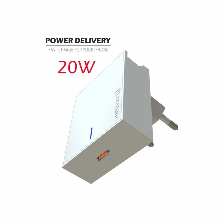 Swissten - hálózati töltő adapter Power Delivery 20W, iPhone 12, fehér