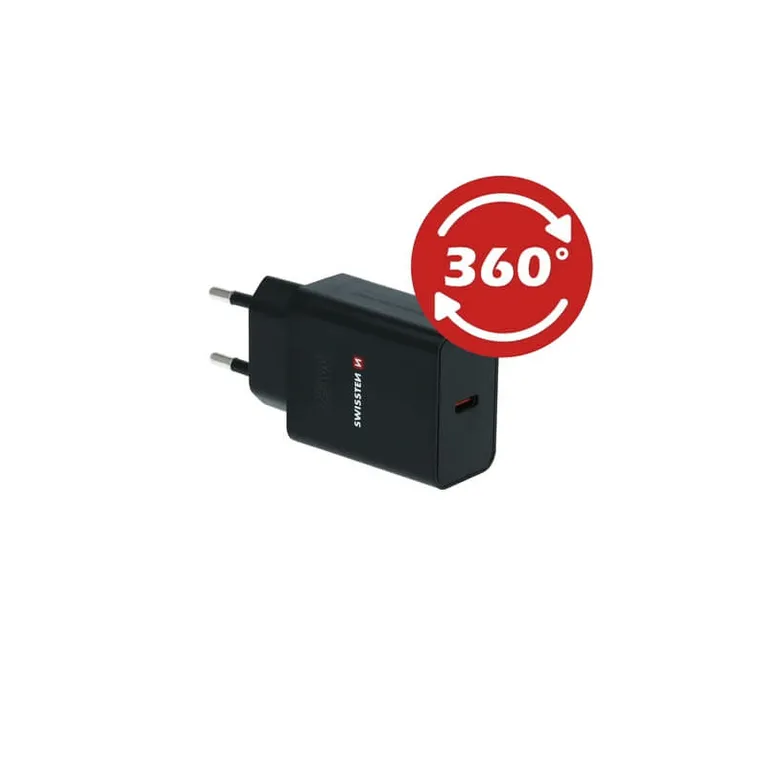 Swissten - hálózati töltő adapter PowerDelivery 25W, iPhone + Samsung, fekete