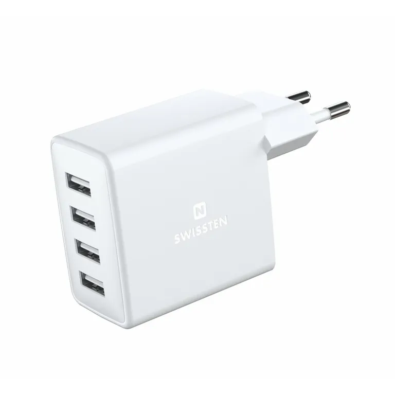 Swissten - hálózati töltőadapter, 4XUSB, 20W, Smart IC, fehér