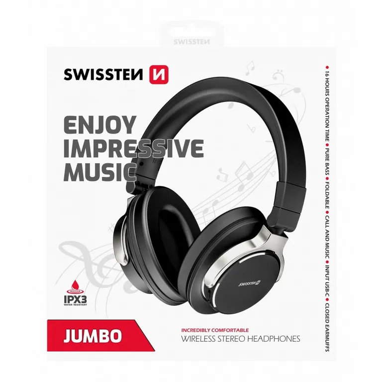 Swissten - Jumbo sztereó fejhallgató, fekete
