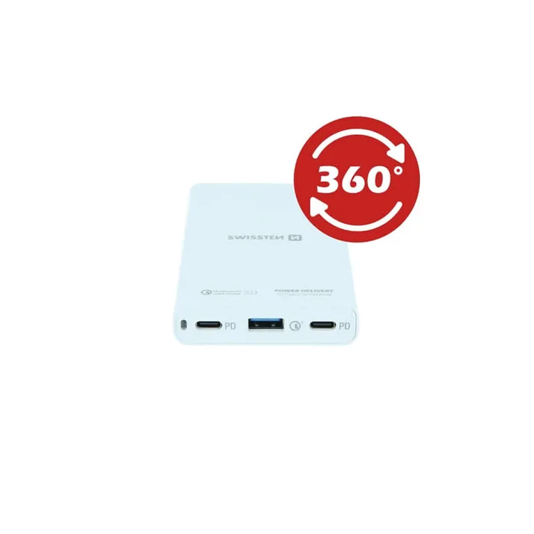 Swissten - laptop töltő, 60W, 2X Power Delivery 3.0 port & 1X Qualcomm QuickCharge 3.0 USB port PPS