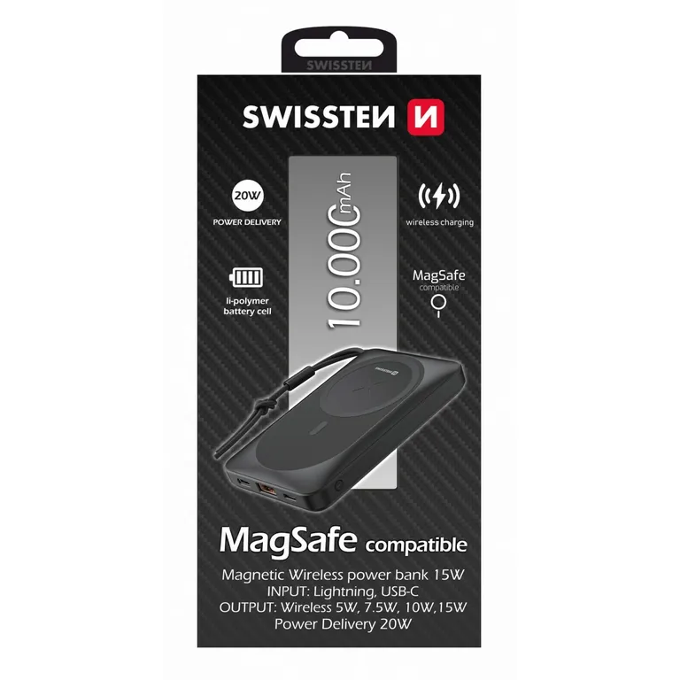 Swissten - MagSafe kompatibilis power bank, 10000 mAh