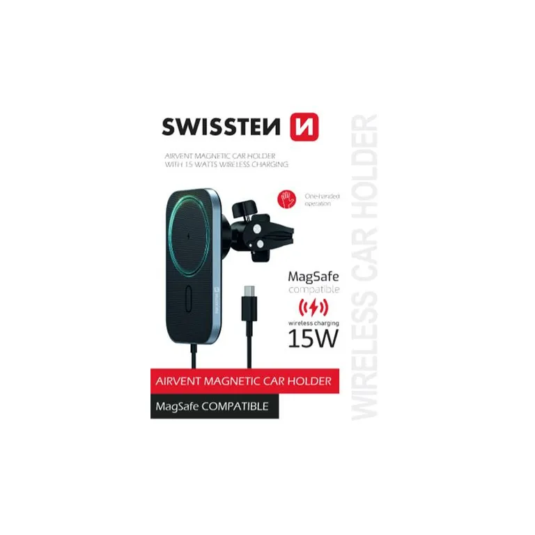 Swissten - MagSafe mágneses autós telefontartó és vezeték nélküli töltő, 15W