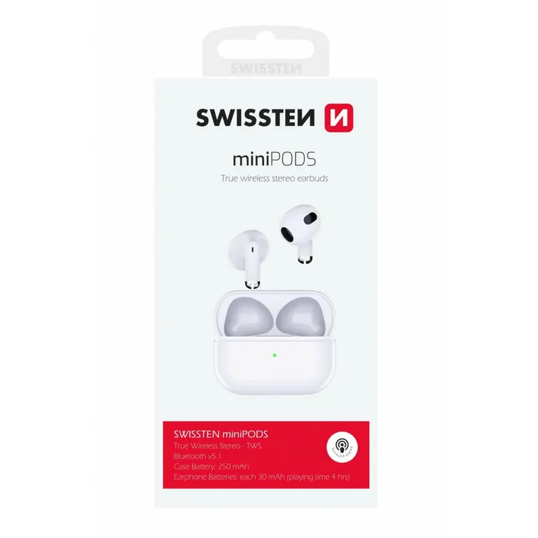 Swissten - Minipods bluetooth TWS fülhallgató, fehér