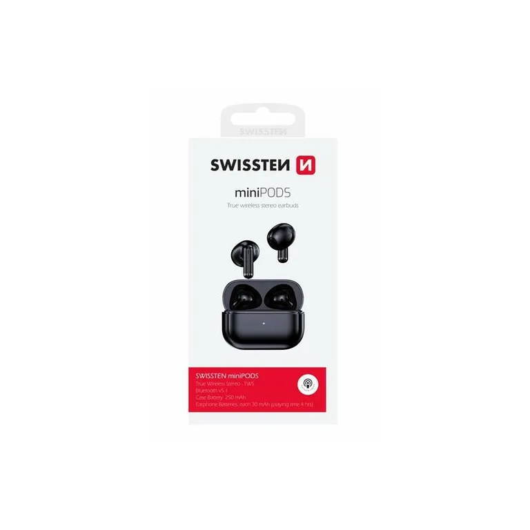 Swissten - Minipods bluetooth TWS fülhallgató, fekete
