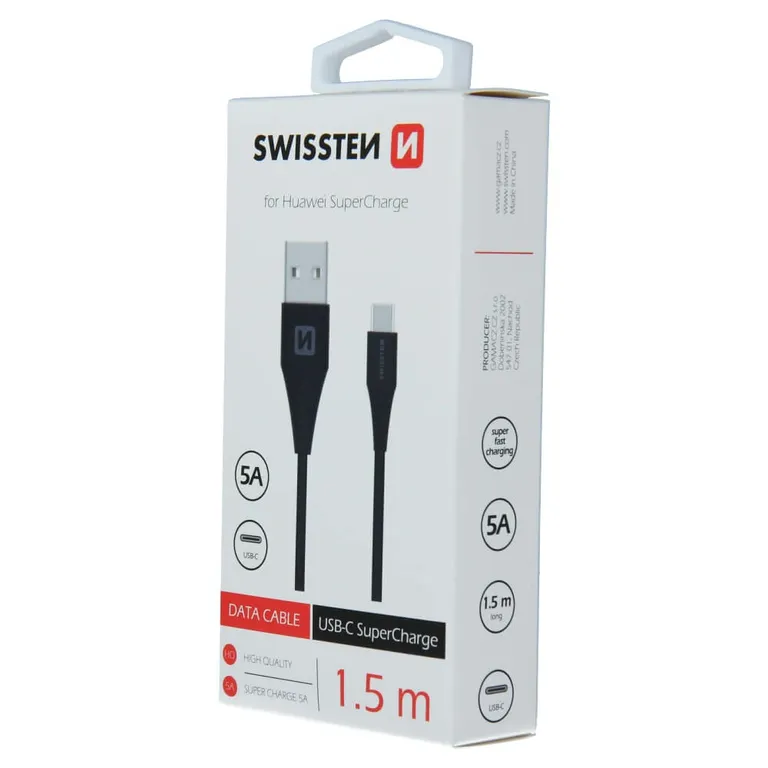 Swissten - Type-C Huawei SuperCharge töltő- és adatkábel, 1,5 m, fekete - Image 2