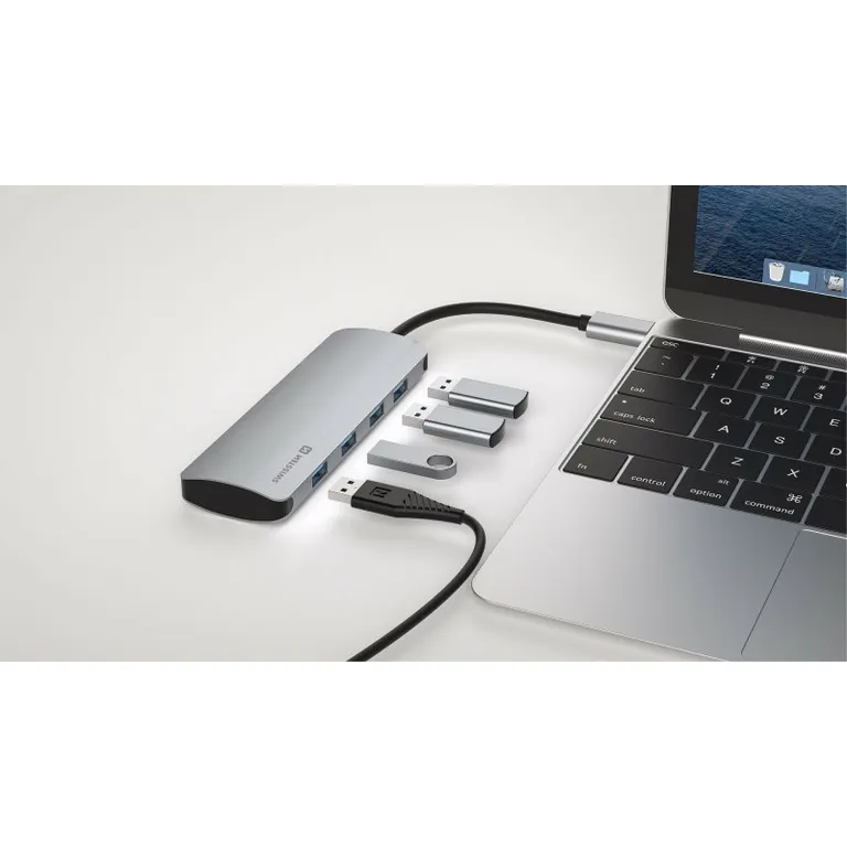 Swissten - USB-C hub 4 az 1-ben, 4X USB 3.0 port 5Gb/s, passzív, alumínium