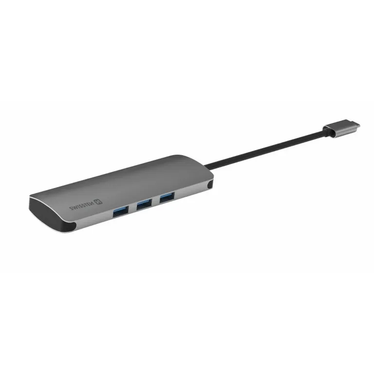 Swissten - USB-C hub 6 az 1-ben, 1X USB-C port PowerDelivery 100W, 1X SD kártyolvasó, 1X mikro SD kártyaolvasó, 3X USB 3.0 port 5Gb/s, passzív, alumínium