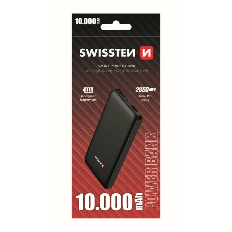 Swissten - Worx 10000 mAh power bank, 2 USB