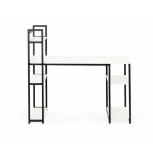 Modern loft stílusú számítógép- és íróasztal 4 polccal, 120x54x110.5 cm, fehér-fekete