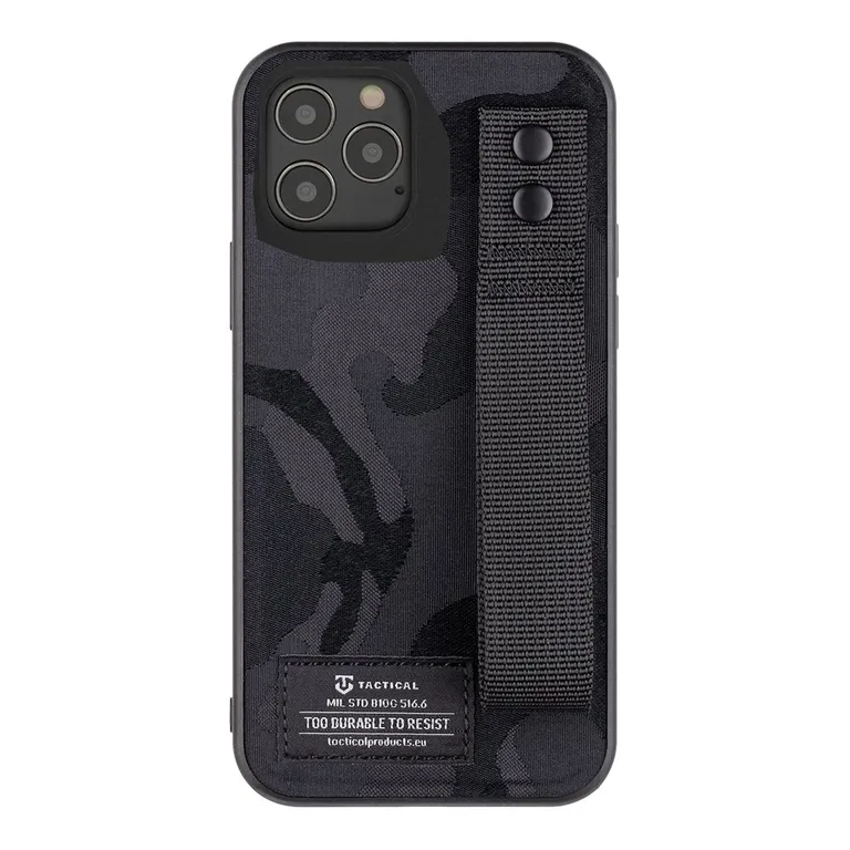 Tactical Camo Troop Drag Strap Kryt pro Apple iPhone 12/12 Pro fekete tok