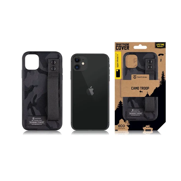 Taktikai Camo Troop Drag Strap Kryt pro Apple iPhone 11 fekete tok