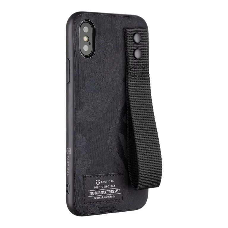 Taktikai Camo Troop Drag Strap Kryt pro Apple iPhone X/XS fekete tok