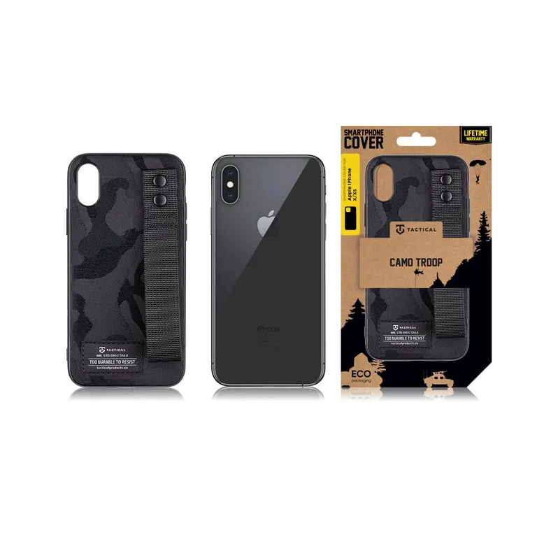 Taktikai Camo Troop Drag Strap Kryt pro Apple iPhone X/XS fekete tok