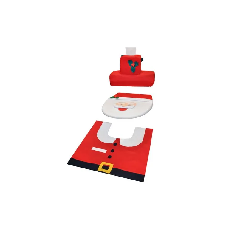 Télapós fürdőszobai szett lábtörlővel, wc-tartály huzattal, papír tartóval, piros-fehér