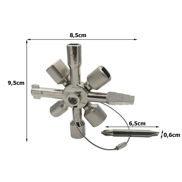 10 az 1-ben univerzális villáskulcs elektromos szekrényekhez, ezüst szín