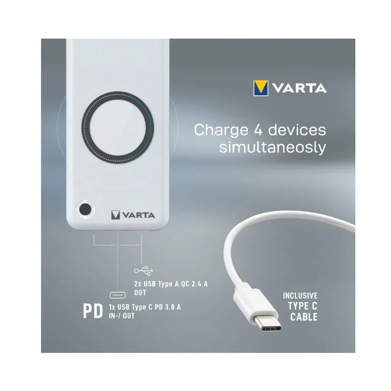 VARTA Hordozható vezeték nélküli Powerbank 15000mAh ezüst