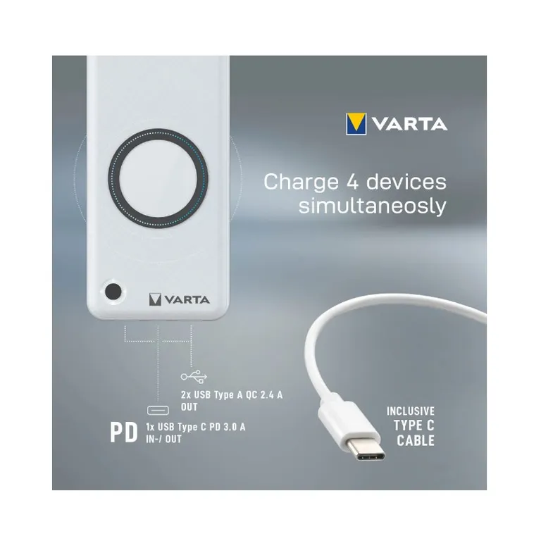VARTA hordozható vezeték nélküli Powerbank 20000mAh ezüst