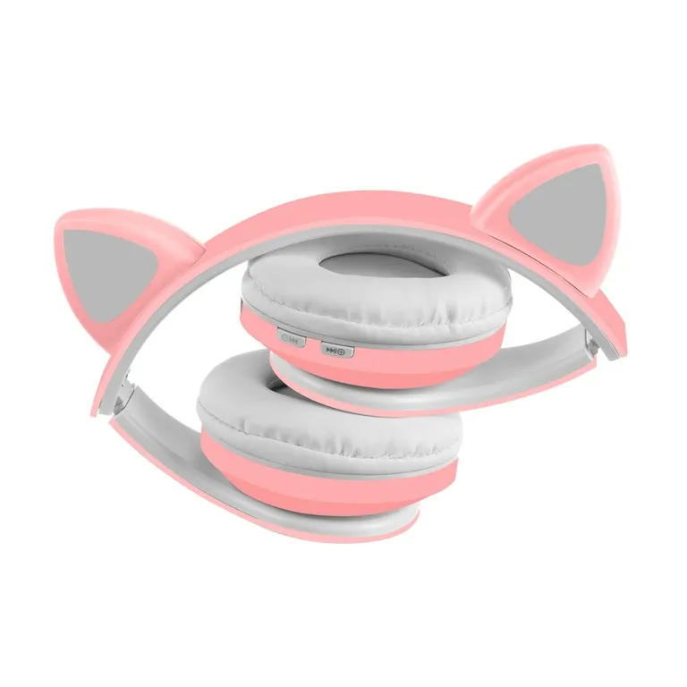 Bluetooth vezeték nélküli macskafüles fejhallgató LED világítással, rózsaszín 8x19,5x18 cm
