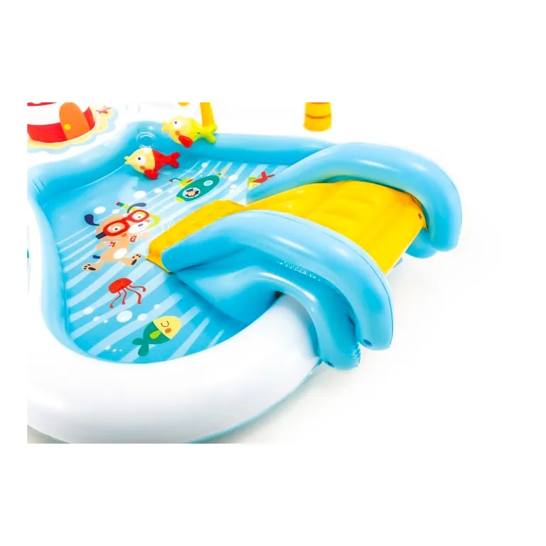 Vízi játszórét csúszdával, játékokkal, tengerparti téma, 188x218x99 cm