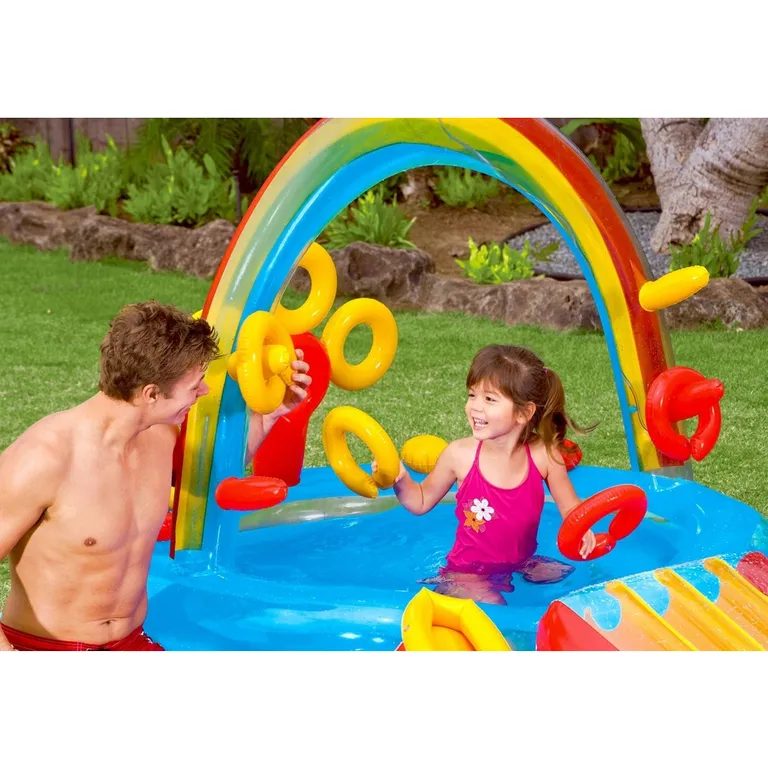 Vizi játszótér medencéve csúszdával, ügyességi játékkal, színes, 297x193x135 cm