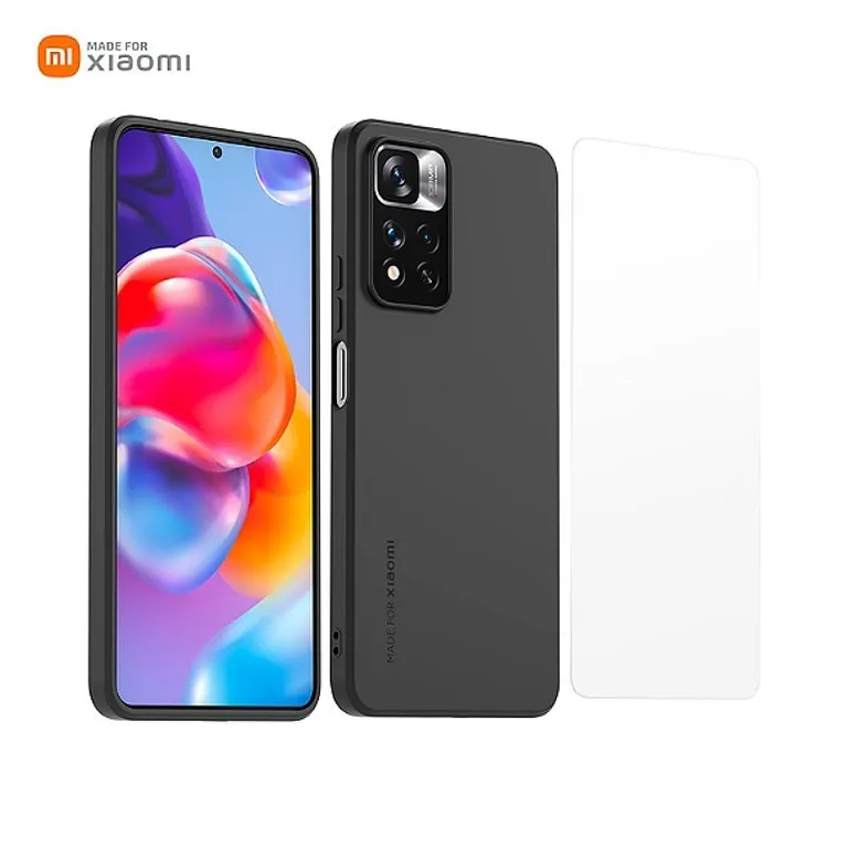 Xiaomi TPU borítás + edzett üveg Redmi Note 11 Pro+ 5G fekete színű Redmi Note 11 Pro+ 5G számára tok