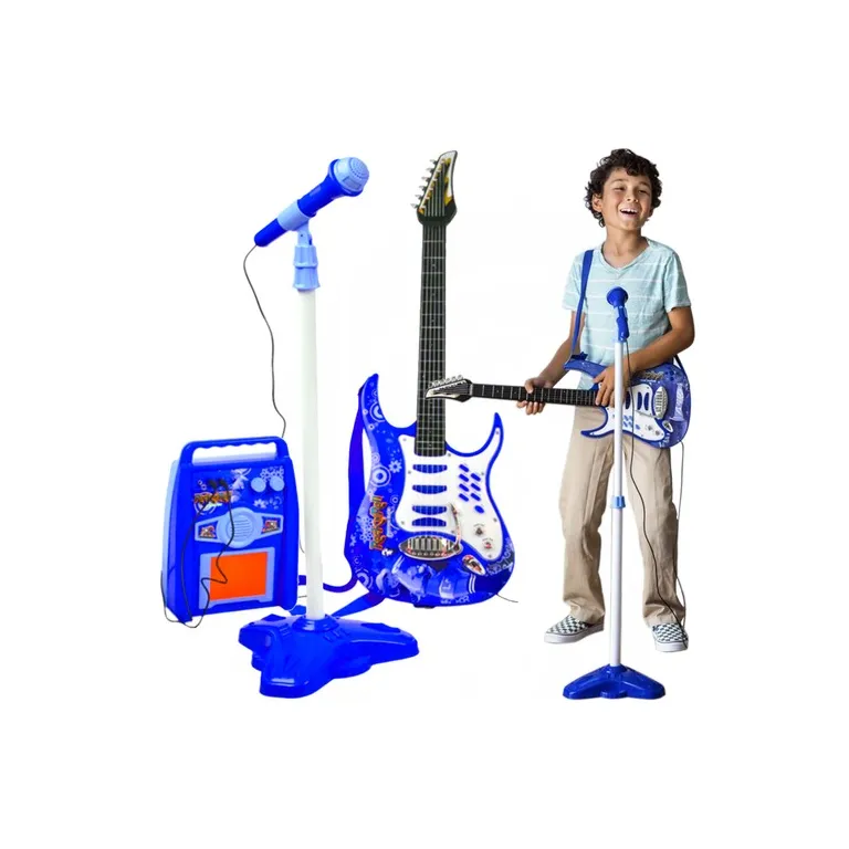 Gyermek elektromos gitár szett kék színben - erősítővel és mikrofonnal