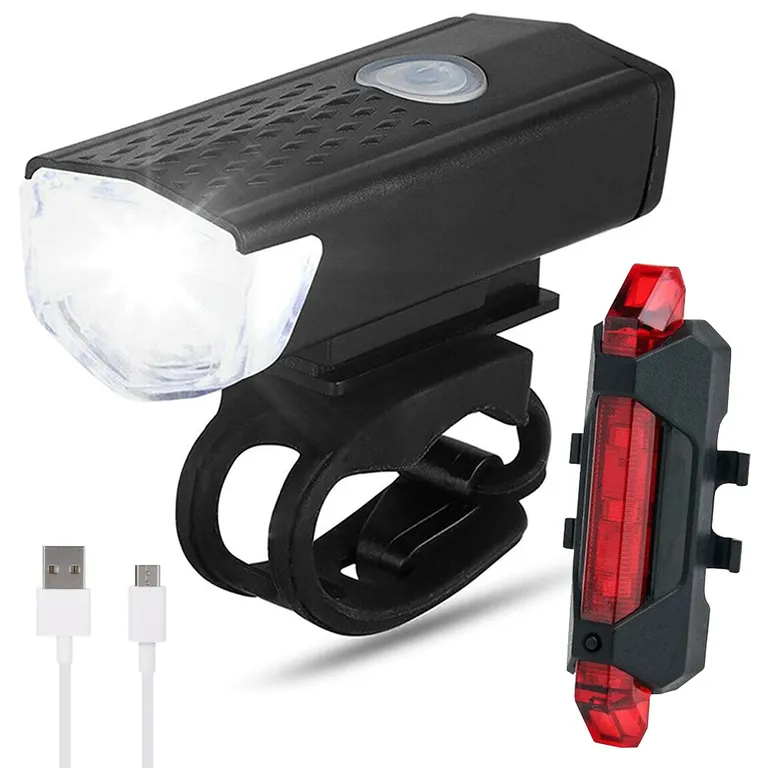 USB-s Tölthető LED Kerékpár Világítás Készlet - Elöl és Hátul