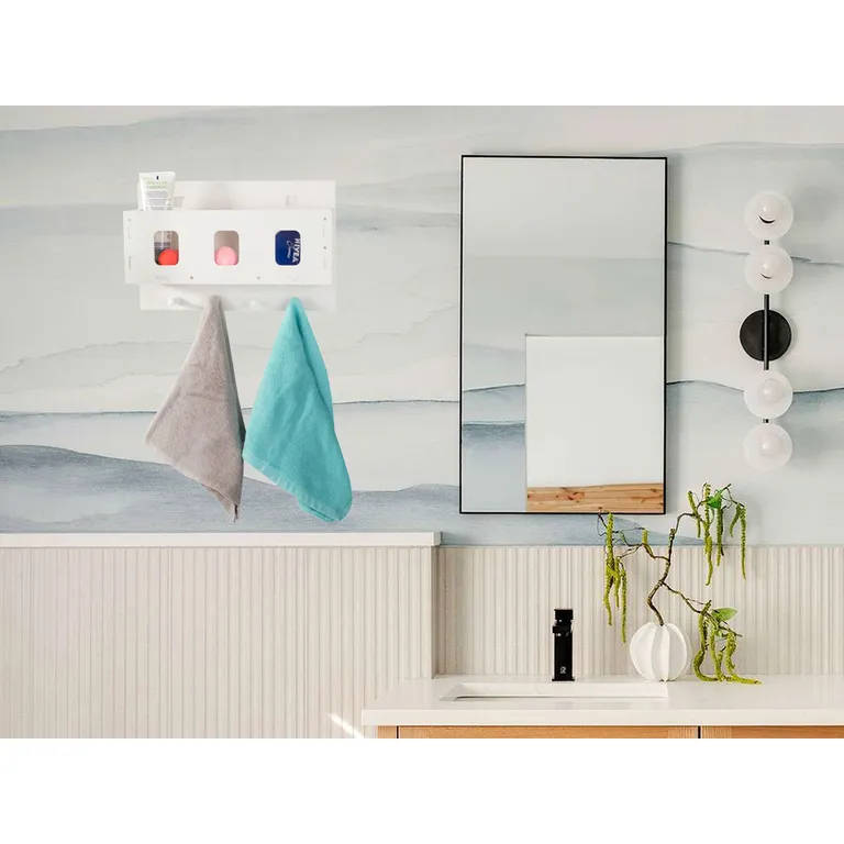 Praktikus fürdőszobai fali polc szervező, fehér színben