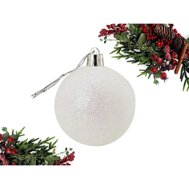 Karácsonyfa díszgömb készlet, 36 darabos, 3cm-es, ezüst és fehér színben