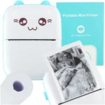 Mini Hőpapíros Fotónyomtató Készlet, USB Kábel, Macska kék Szín